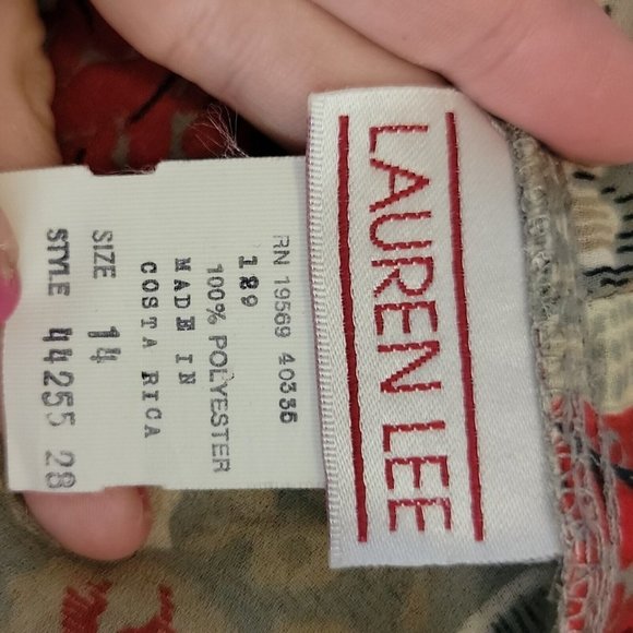 Lauren Lee Vintage Button Up Collared Blouse ~ Sz 14 ~ Long Sleeve ~ Red & Gray - Picture 4 of 4